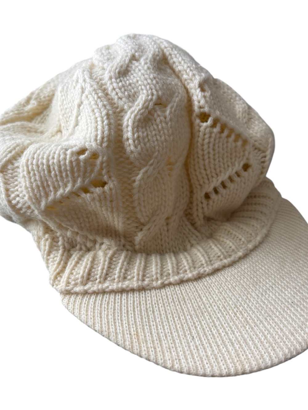 Cream Cable-Knit Visor Beanie - Women